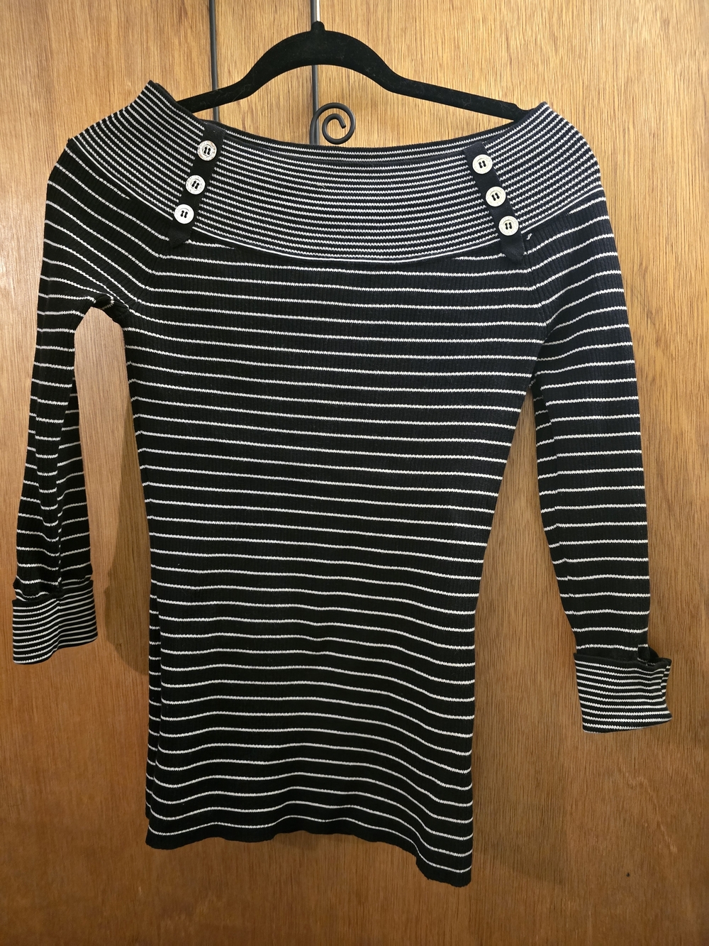 White House Black Market Black and White Striped Knit Top